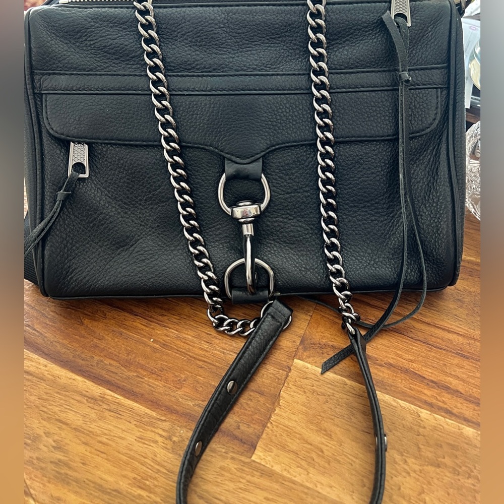 Rebecca Minkoff Black Leather Large Mac Bag Crossbody Purse Gunmetal Hardware